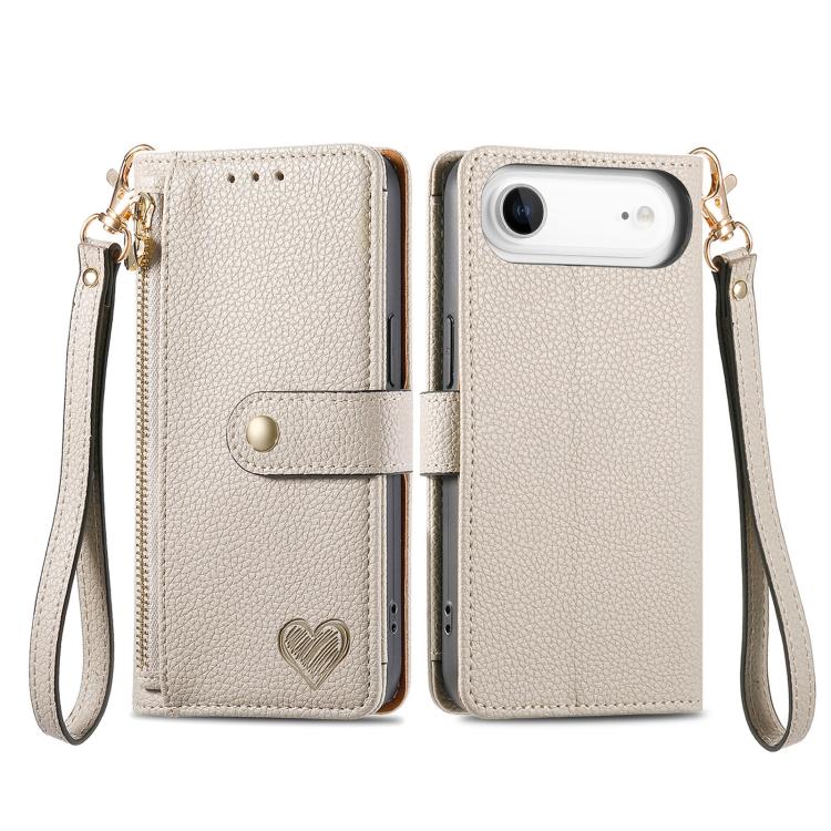 For iPhone Air Love Zipper Lanyard Leather Phone Case