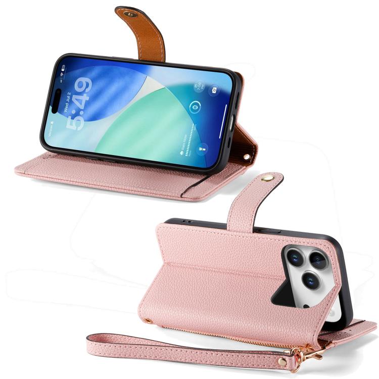 For iPhone 17 Pro Love Zipper Lanyard Leather Phone Case