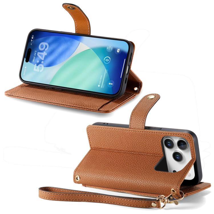 For iPhone 17 Pro Love Zipper Lanyard Leather Phone Case