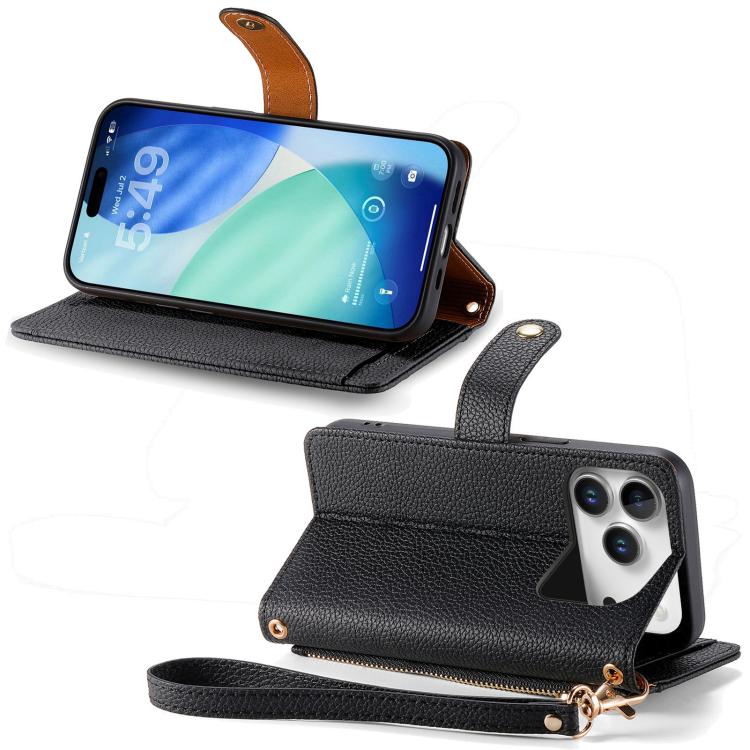 For iPhone 17 Pro Max Love Zipper Lanyard Leather Phone Case