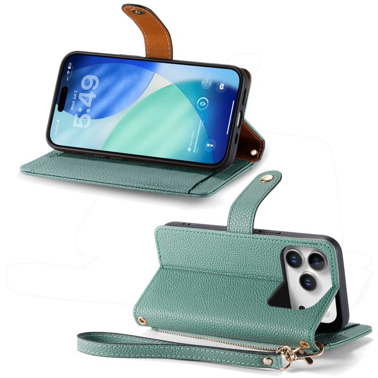 For iPhone 17 Pro Max Love Zipper Lanyard Leather Phone Case
