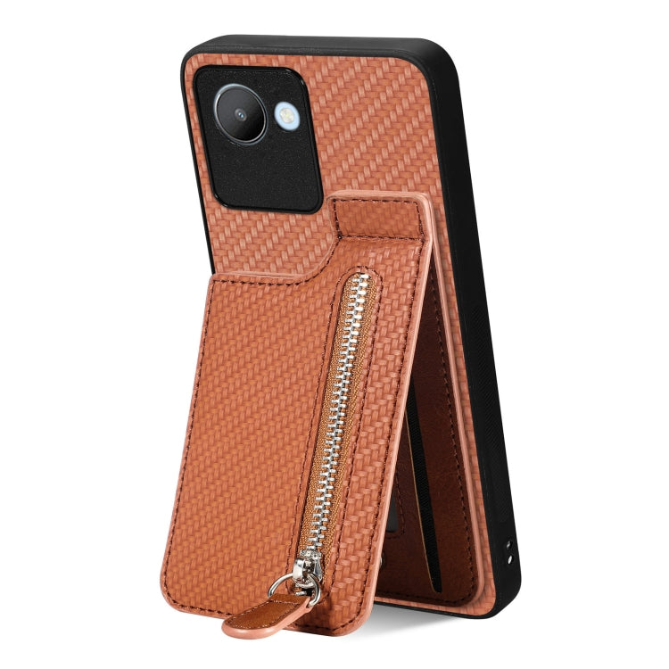For Realme C30 Carbon Fiber Vertical Flip Zipper Phone Case