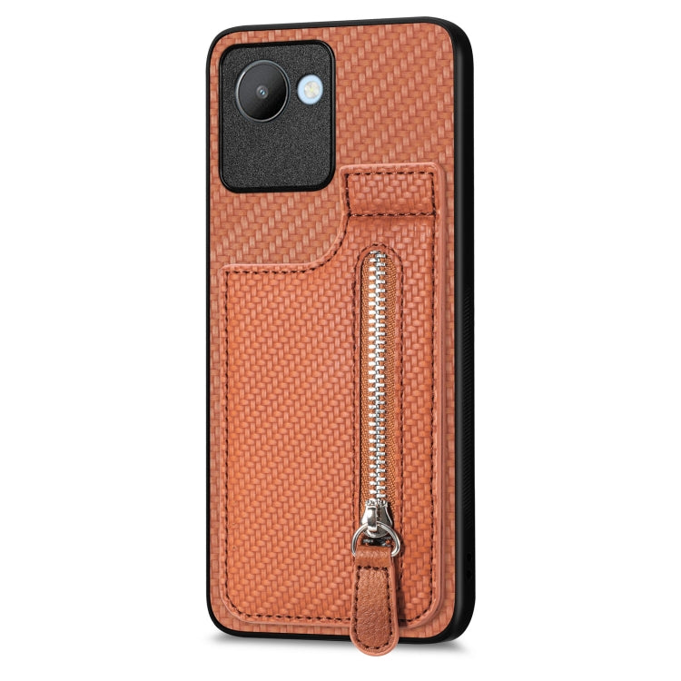 For Realme C30 Carbon Fiber Vertical Flip Zipper Phone Case