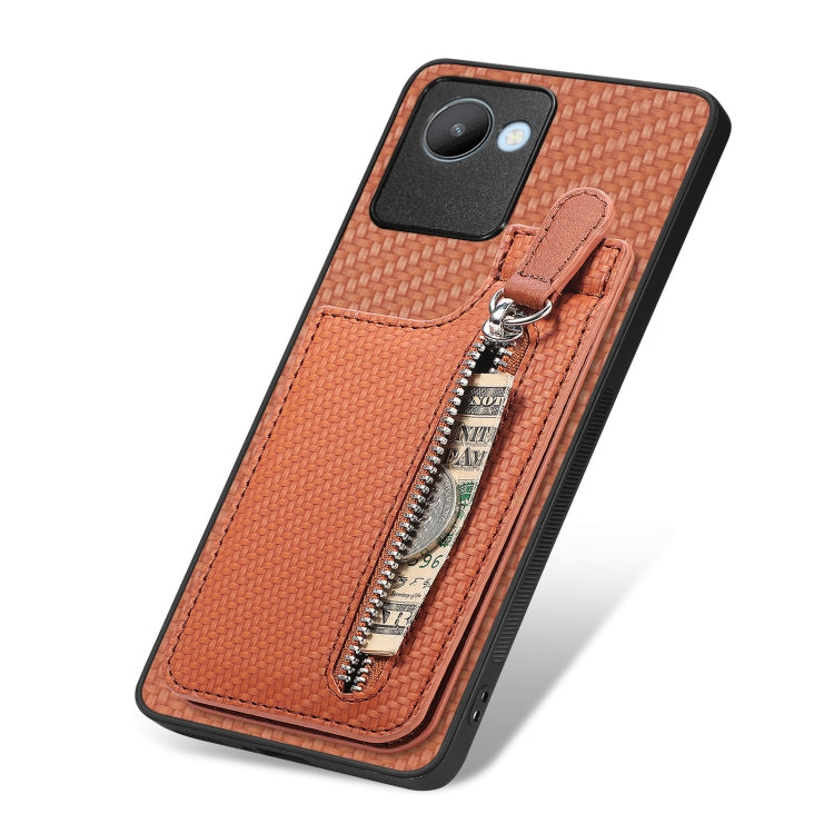 For Realme C30 Carbon Fiber Vertical Flip Zipper Phone Case