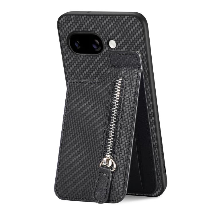 For Google Pixel 9a Carbon Fiber Vertical Flip Zipper Phone Case