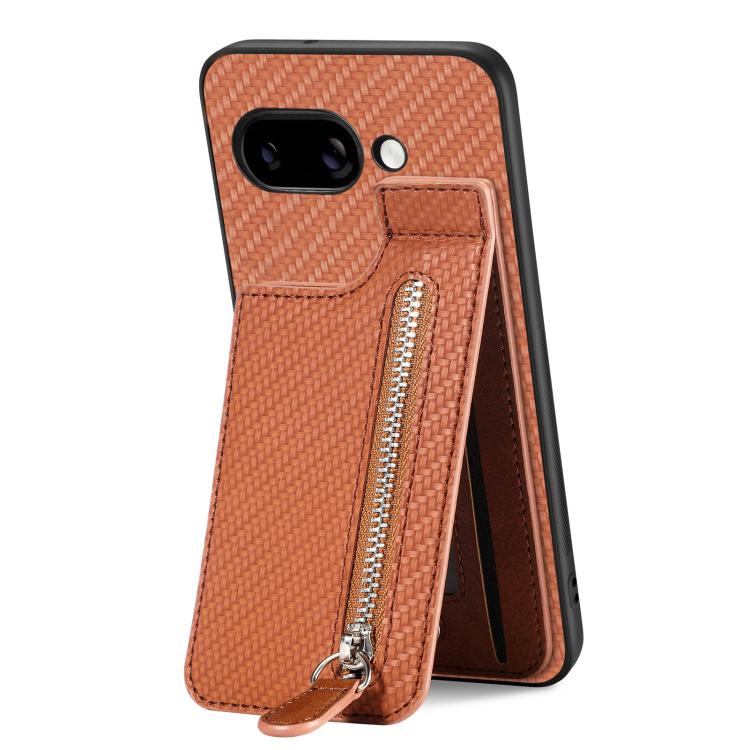 For Google Pixel 9a Carbon Fiber Vertical Flip Zipper Phone Case