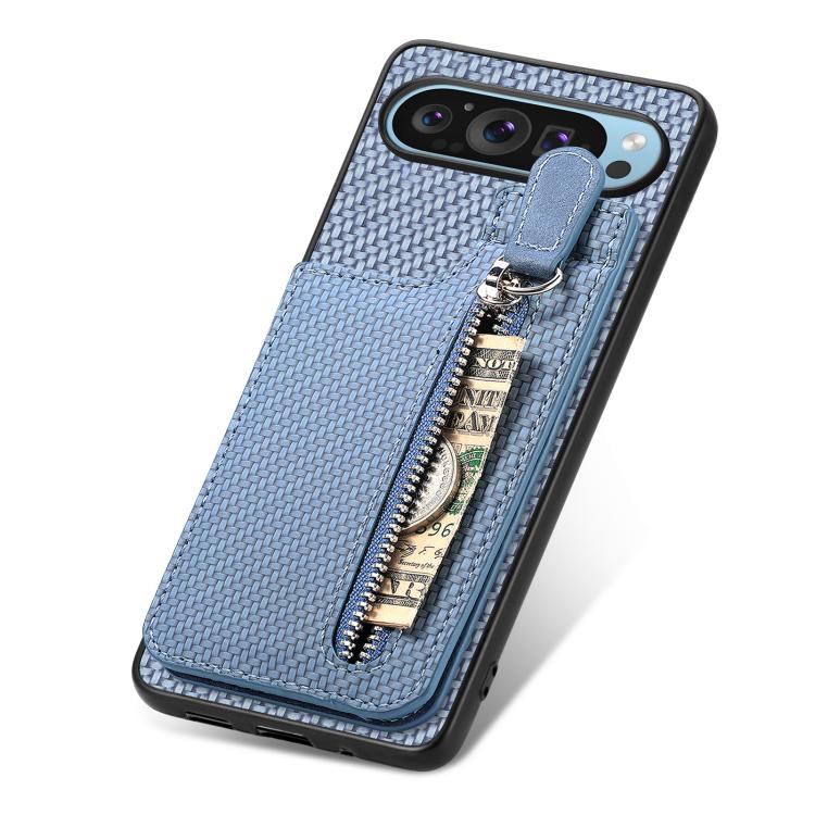 For Google Pixel 9 / 9 Pro Carbon Fiber Vertical Flip Zipper Phone Case