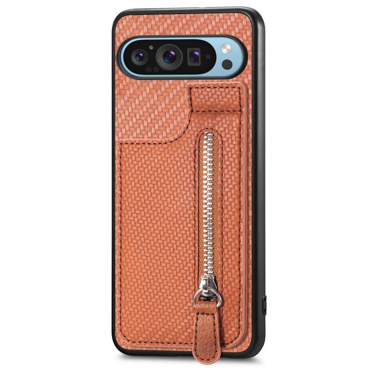 For Google Pixel 9 / 9 Pro Carbon Fiber Vertical Flip Zipper Phone Case