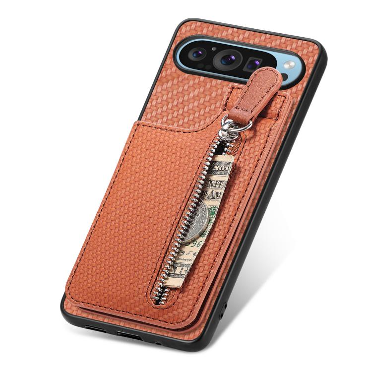 For Google Pixel 9 / 9 Pro Carbon Fiber Vertical Flip Zipper Phone Case