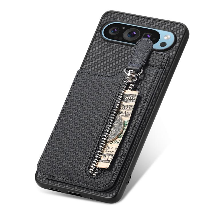 For Google Pixel 9 Pro XL Carbon Fiber Vertical Flip Zipper Phone Case