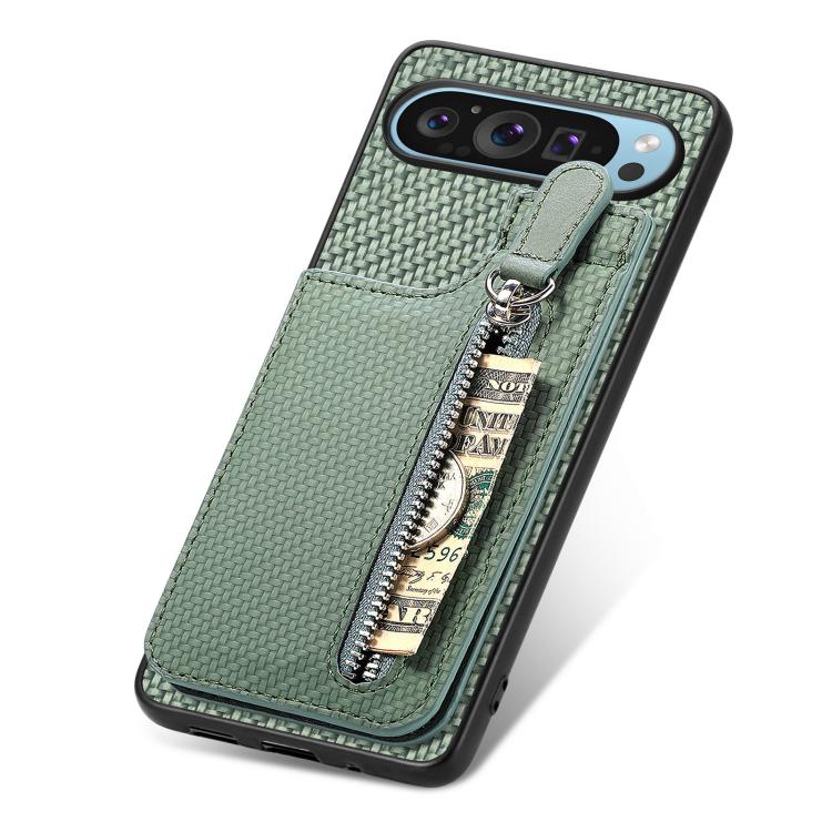 For Google Pixel 9 Pro XL Carbon Fiber Vertical Flip Zipper Phone Case