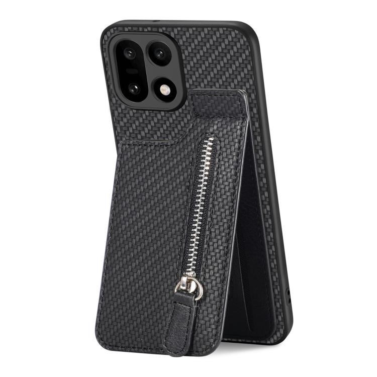 For OnePlus 15 Carbon Fiber Vertical Flip Zipper Phone Case