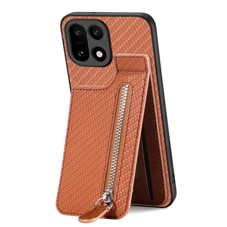 For OnePlus 15 Carbon Fiber Vertical Flip Zipper Phone Case