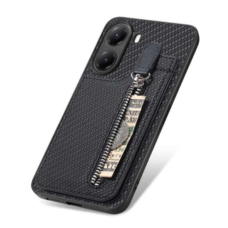 For Xiaomi Poco X7 Pro Carbon Fiber Vertical Flip Zipper Phone Case