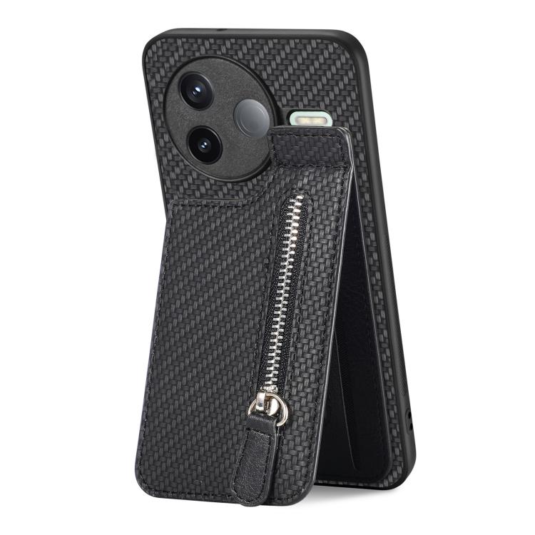 For Redmi K80 / Poco F7 Pro Carbon Fiber Vertical Flip Zipper Phone Case