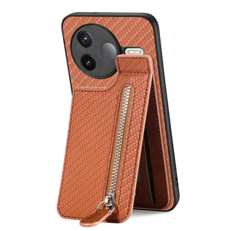 For Redmi K80 / Poco F7 Pro Carbon Fiber Vertical Flip Zipper Phone Case