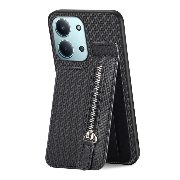 For Redmi 15C 5G / 4G Glodal 171mm Carbon Fiber Vertical Flip Zipper Phone Case