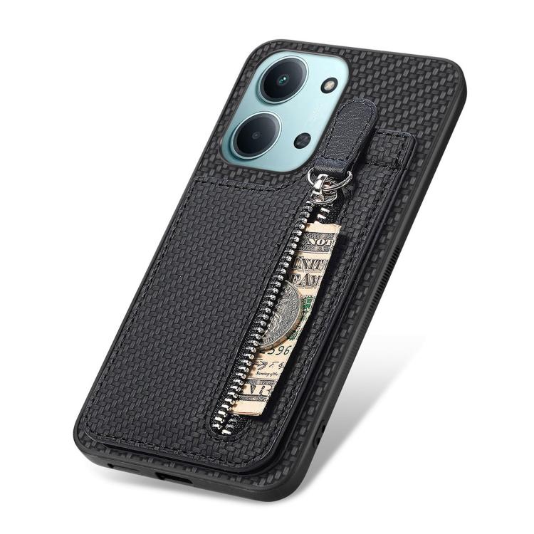 For Redmi 15C 5G / 4G Glodal 171mm Carbon Fiber Vertical Flip Zipper Phone Case