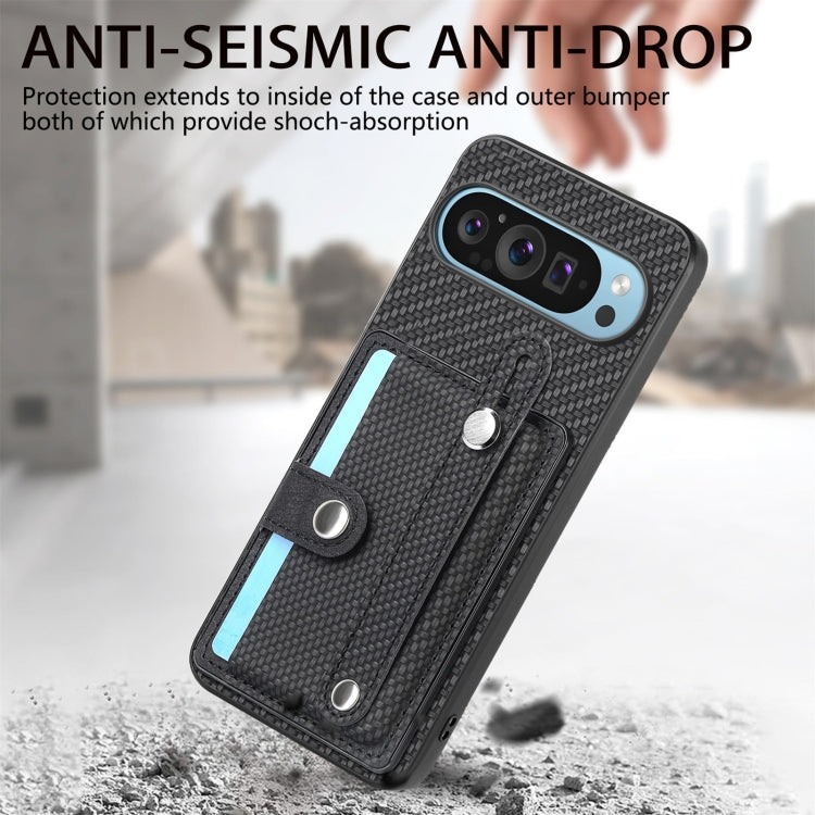 For Google Pixel 9 Wristband Kickstand Card Wallet Back Cover Phone Case with Tool Knife