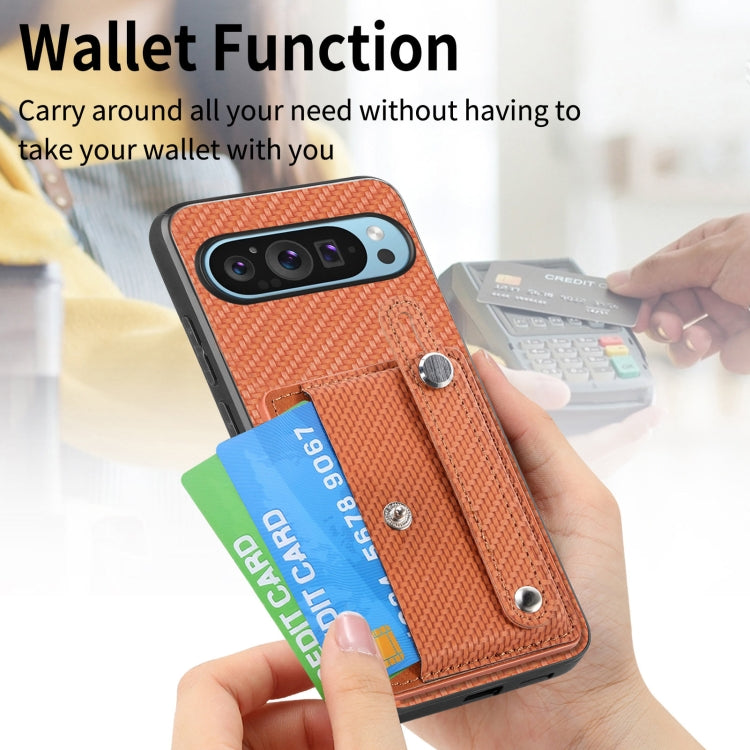 For Google Pixel 9 Wristband Kickstand Card Wallet Back Cover Phone Case with Tool Knife