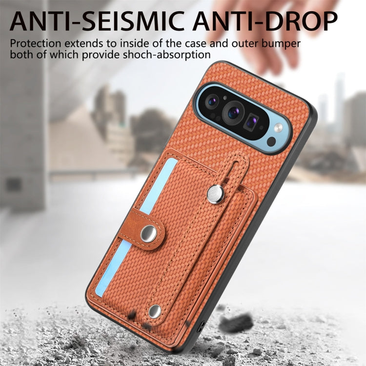 For Google Pixel 9 Wristband Kickstand Card Wallet Back Cover Phone Case with Tool Knife