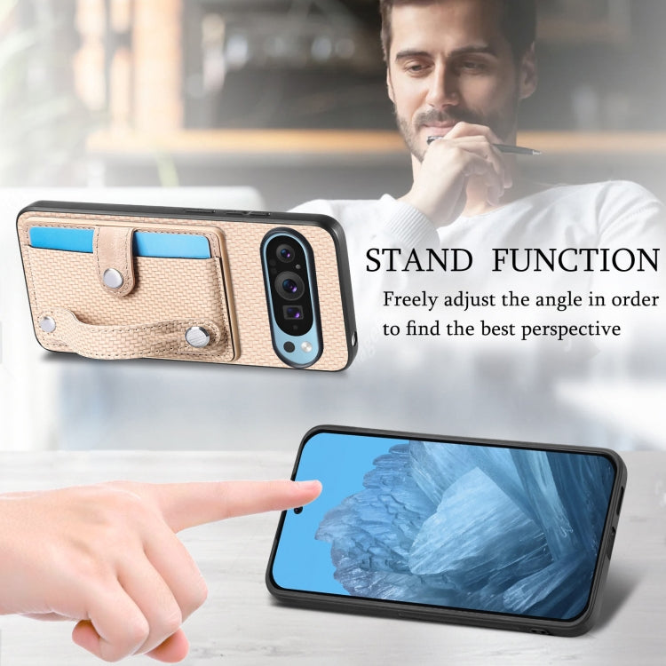 For Google Pixel 9 Wristband Kickstand Card Wallet Back Cover Phone Case with Tool Knife