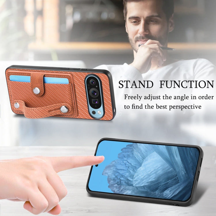 For Google Pixel 9 Pro Wristband Kickstand Card Wallet Back Cover Phone Case with Tool Knife
