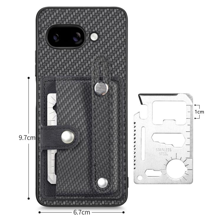 For Google Pixel 9a Wristband Kickstand Card Wallet Back Cover Phone Case with Tool Knife