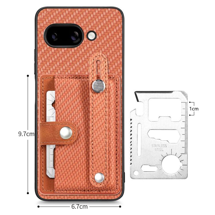 For Google Pixel 9a Wristband Kickstand Card Wallet Back Cover Phone Case with Tool Knife