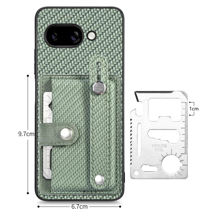 For Google Pixel 9a Wristband Kickstand Card Wallet Back Cover Phone Case with Tool Knife