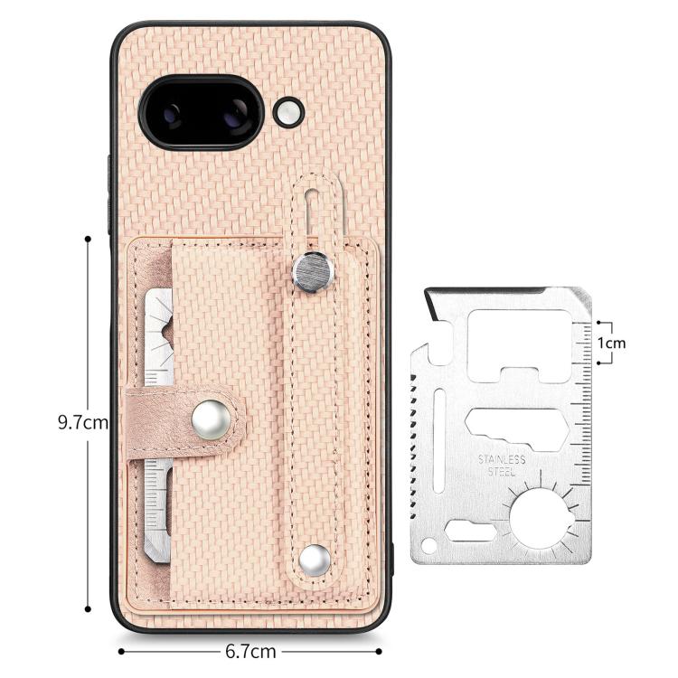 For Google Pixel 9a Wristband Kickstand Card Wallet Back Cover Phone Case with Tool Knife