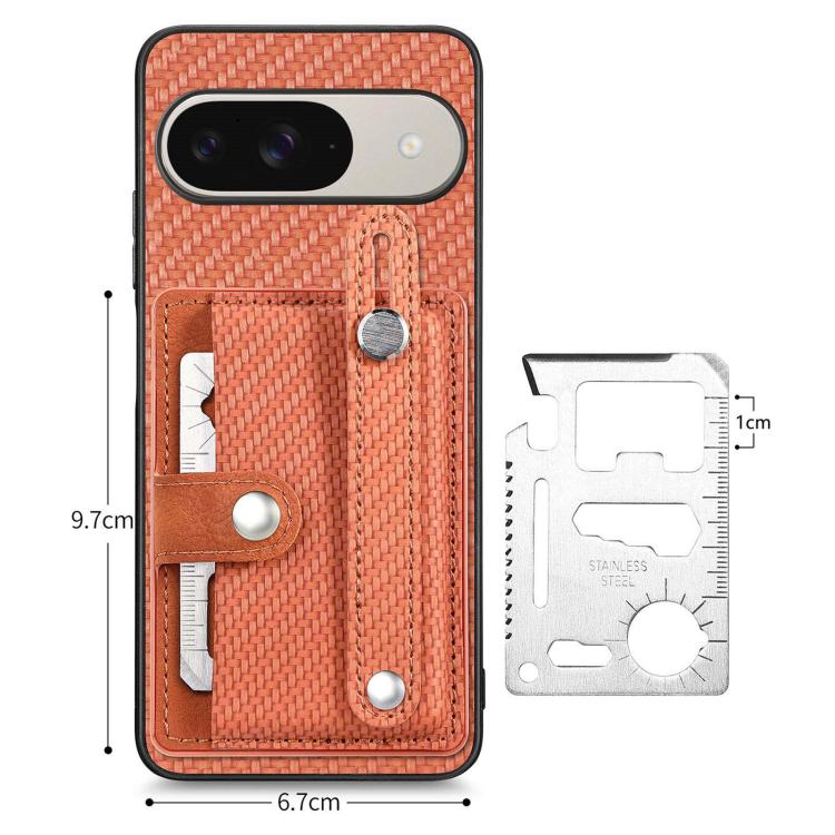 For Google Pixel 10 / 10 Pro Wristband Kickstand Card Wallet Back Cover Phone Case with Tool Knife