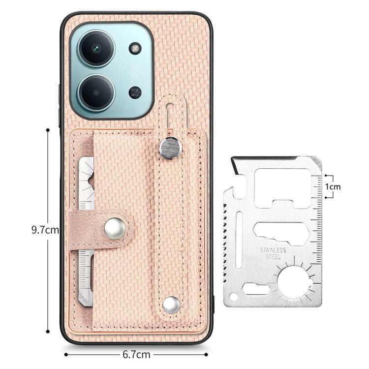 For Redmi 15C 5G / 4G Global 171mm Wristband Kickstand Card Wallet Back Phone Case with Tool Knife