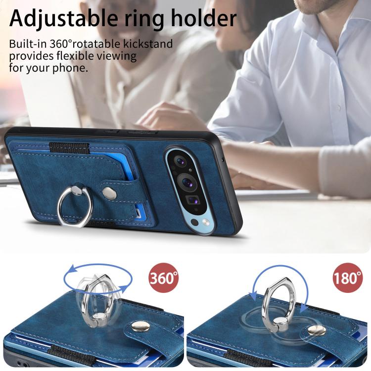 For Google Pixel 9 / 9 Pro Retro Skin-feel Ring Card Wallet Phone Case