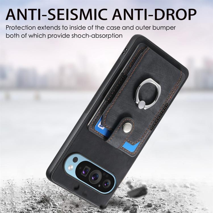 For Google Pixel 9 Pro XL Retro Skin-feel Ring Card Wallet Phone Case