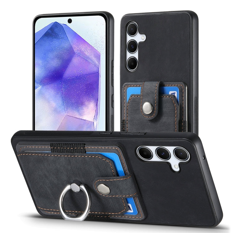For Sumsung Galaxy A55 5G Retro Skin-feel Ring Card Wallet Phone Case