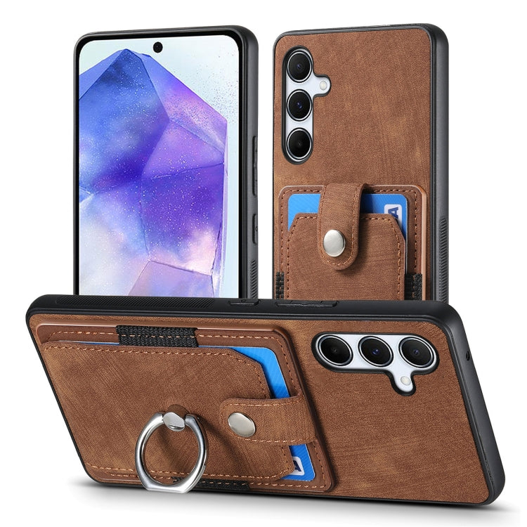 For Sumsung Galaxy A55 5G Retro Skin-feel Ring Card Wallet Phone Case