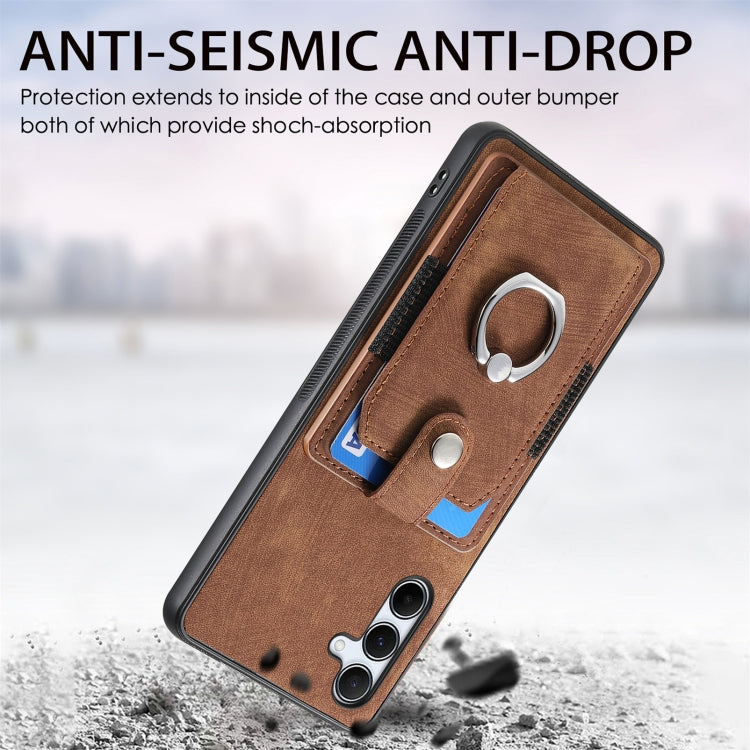 For Sumsung Galaxy A55 5G Retro Skin-feel Ring Card Wallet Phone Case