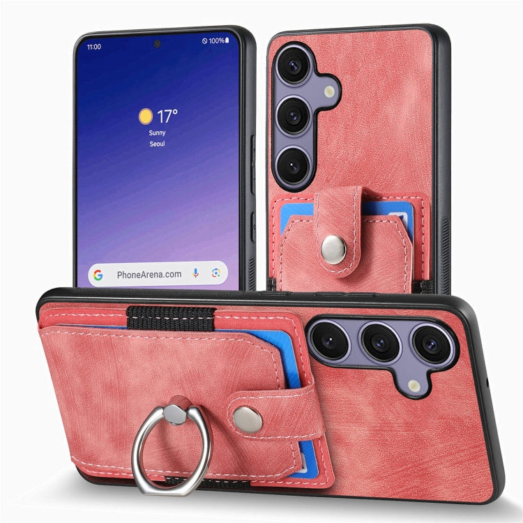 For Samsung Galaxy S25 5G Retro Skin-feel Ring Card Wallet Phone Case