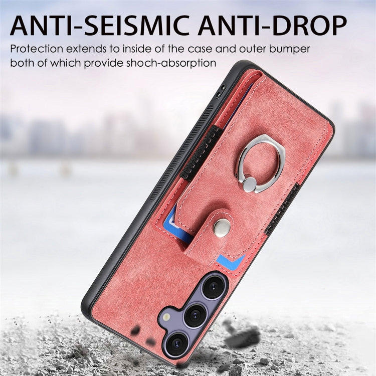 For Samsung Galaxy S25 5G Retro Skin-feel Ring Card Wallet Phone Case