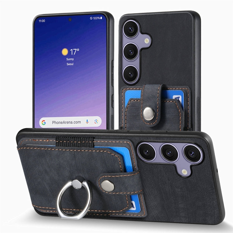 For Samsung Galaxy S25 5G Retro Skin-feel Ring Card Wallet Phone Case
