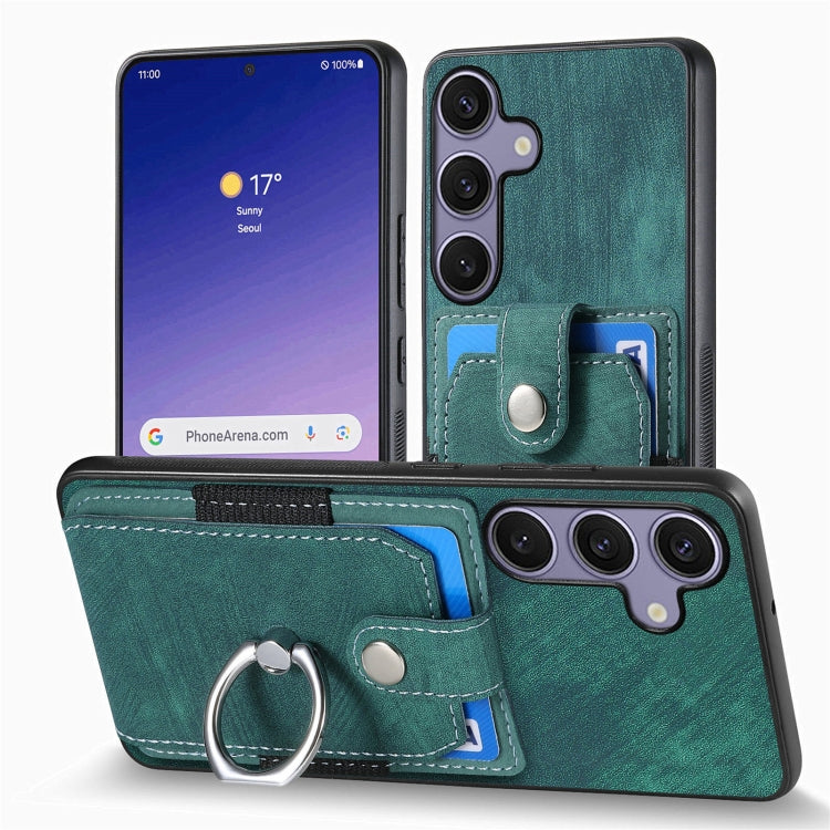 For Samsung Galaxy S25 5G Retro Skin-feel Ring Card Wallet Phone Case