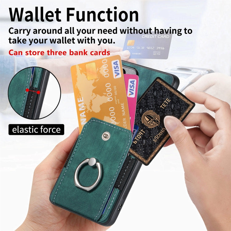 For Samsung Galaxy S25 5G Retro Skin-feel Ring Card Wallet Phone Case