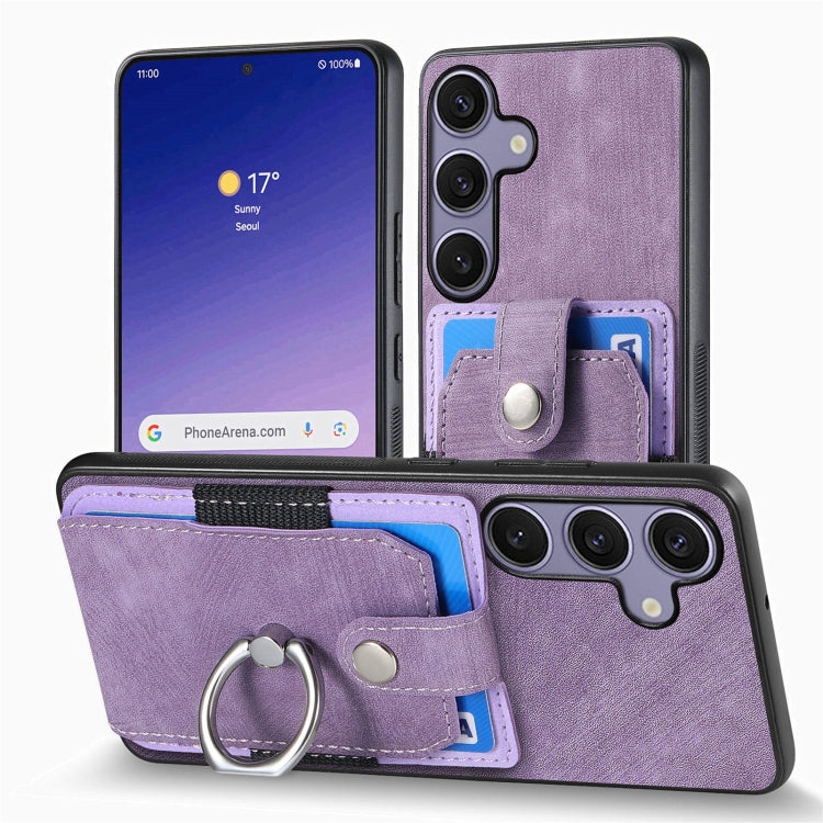 For Samsung Galaxy S25 5G Retro Skin-feel Ring Card Wallet Phone Case