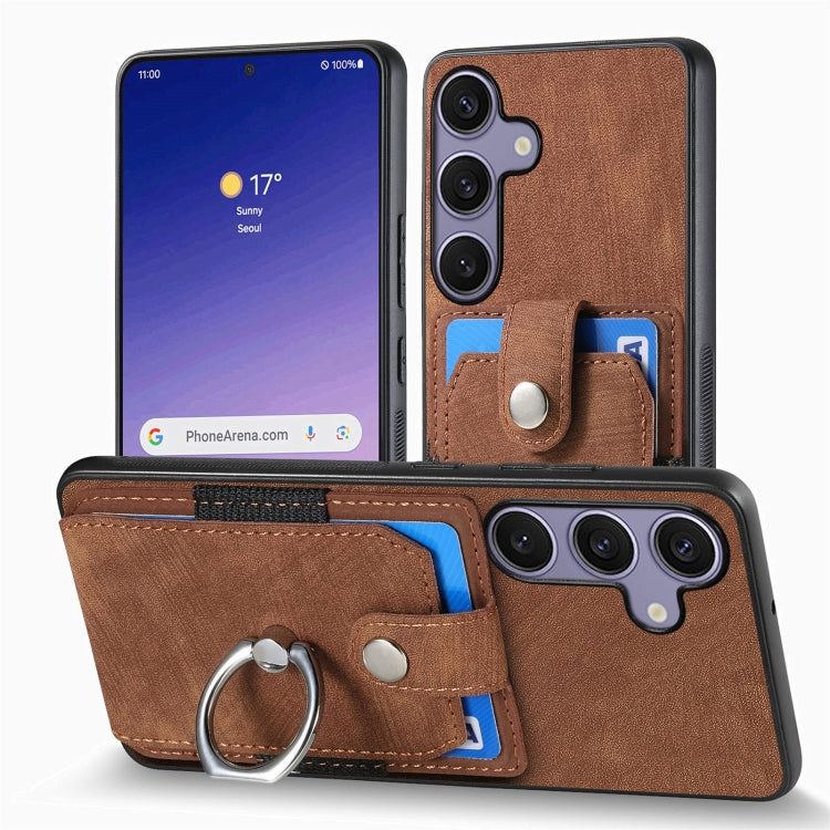 For Samsung Galaxy S25 5G Retro Skin-feel Ring Card Wallet Phone Case