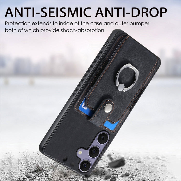 For Samsung Galaxy S25 Ultra 5G Retro Skin-feel Ring Card Wallet Phone Case
