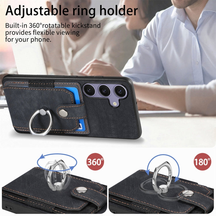 For Samsung Galaxy S25 Ultra 5G Retro Skin-feel Ring Card Wallet Phone Case
