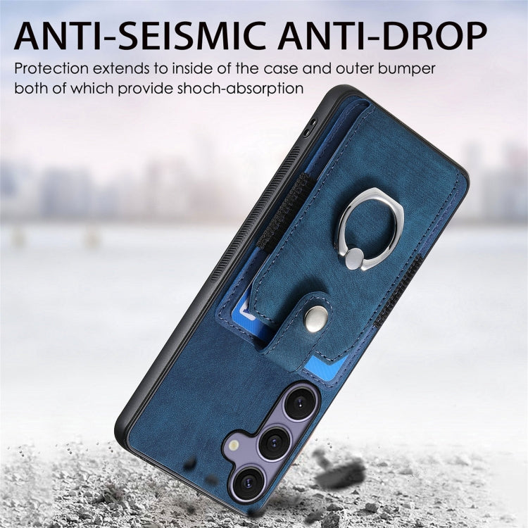 For Samsung Galaxy S25 Ultra 5G Retro Skin-feel Ring Card Wallet Phone Case