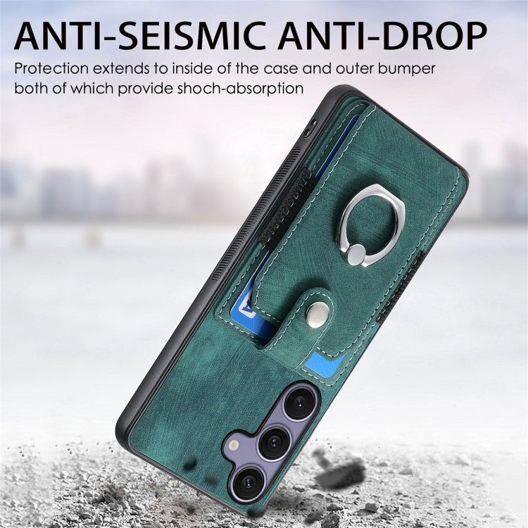 For Samsung Galaxy S25 Ultra 5G Retro Skin-feel Ring Card Wallet Phone Case