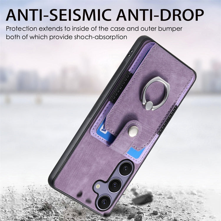 For Samsung Galaxy S25 Ultra 5G Retro Skin-feel Ring Card Wallet Phone Case